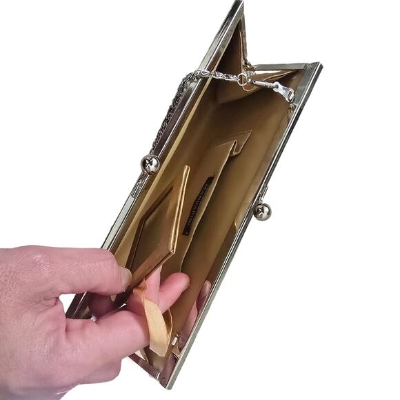 Mandarini Gold Sequin Evening Clutch with Removable Crossbody Strap & Mirror - Picture 4 of 4